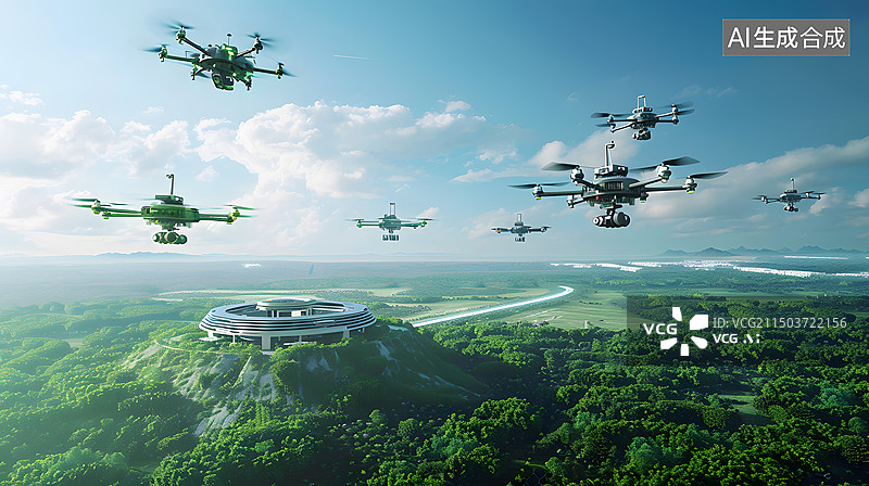 【AI数字艺术】低空经济，无人机在生活中的应用，新质生产力图片素材