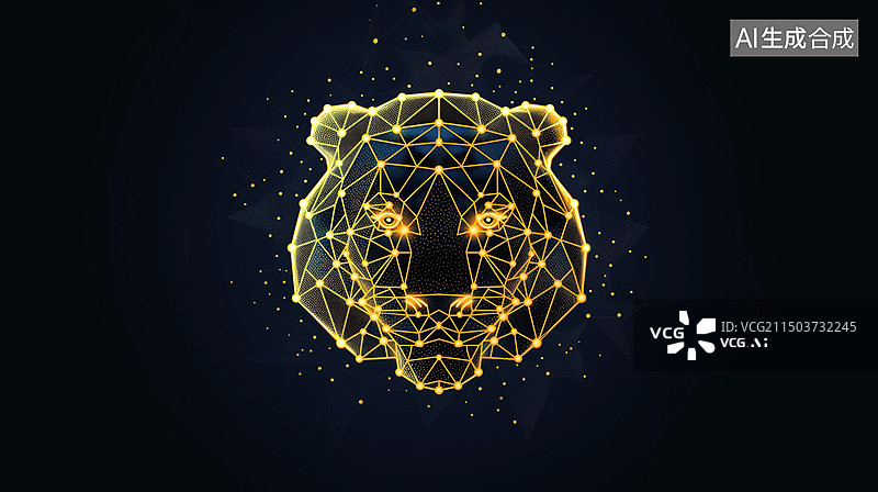 【AI数字艺术】黑色背景上的发光老虎剪影图片素材