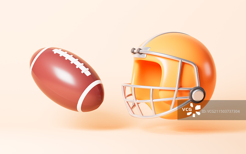 卡通橄榄球和头盔模型3D渲染图片素材