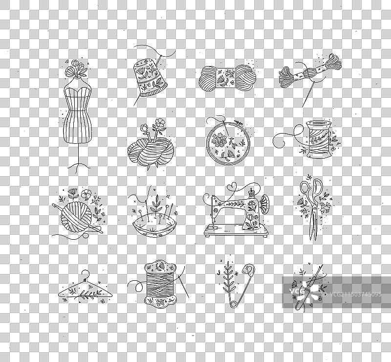 咖啡色花卉风格缝纫用品图标图片素材