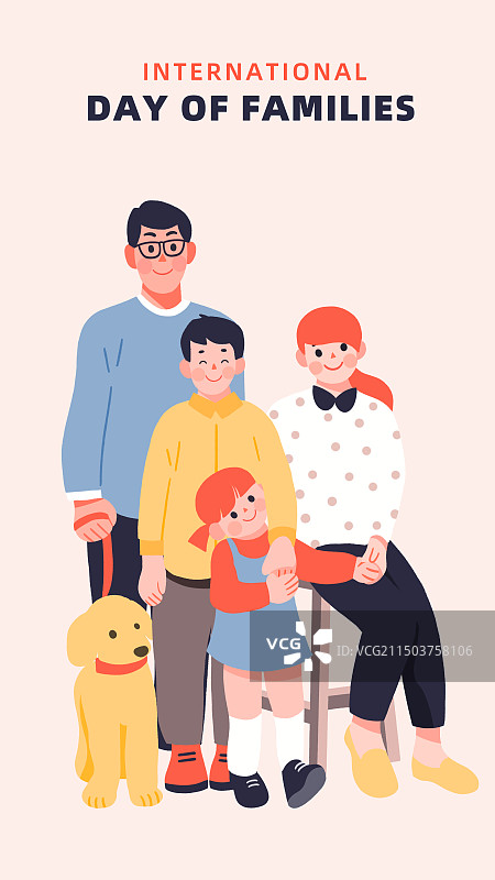 竖版扁平风插画海报_国际家庭日_全家福图片素材