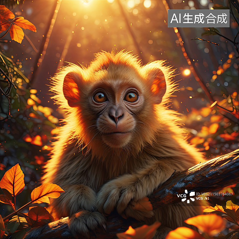 【AI数字艺术】森林里的猴子画像图片素材