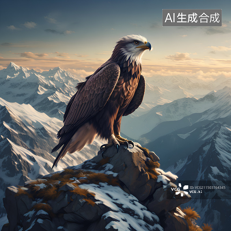 【AI数字艺术】山顶上一只雄鹰。图片素材