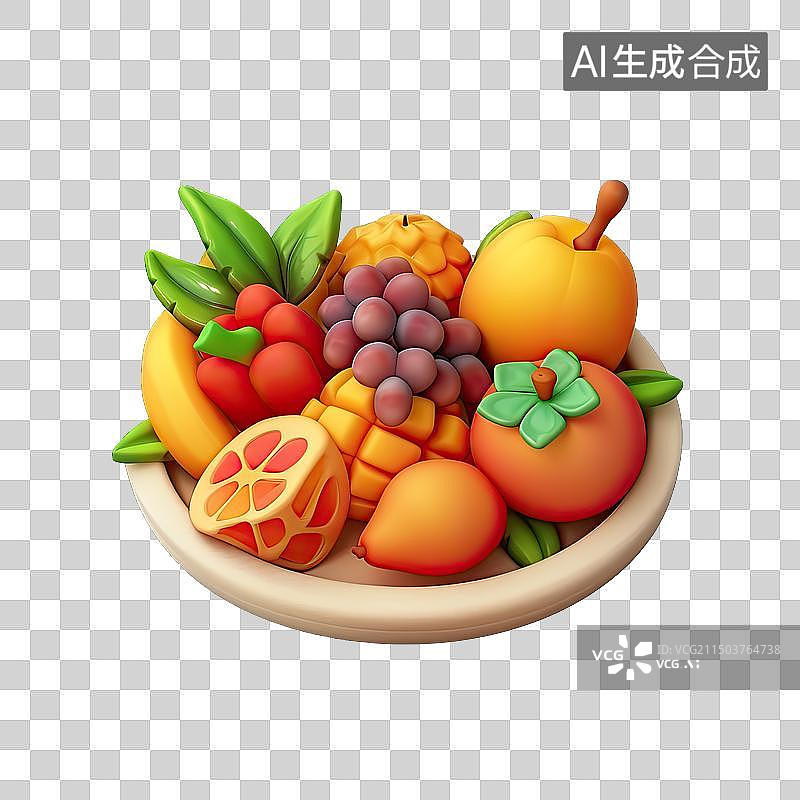【AI数字艺术】卡通三维水果拼盘图片素材