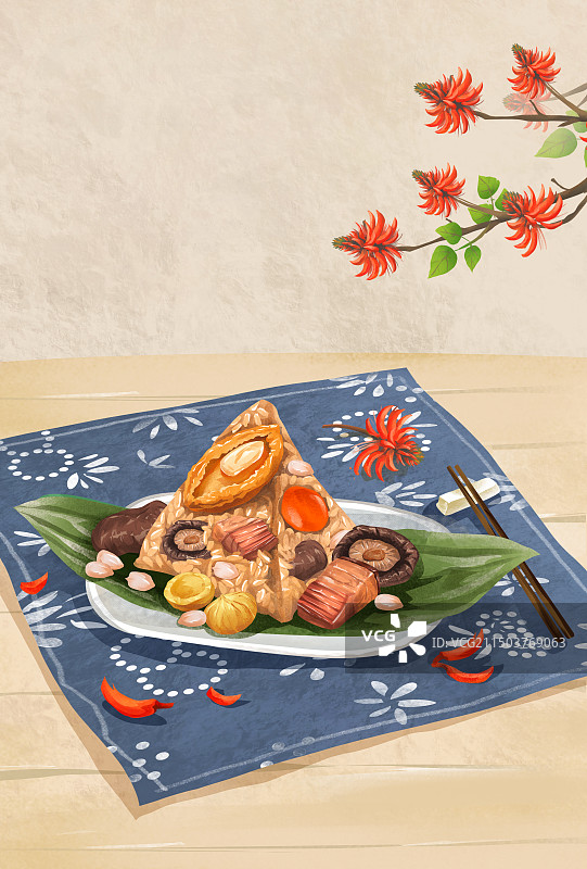 中国城市泉州特色美食“烧肉粽”插画海报图片素材