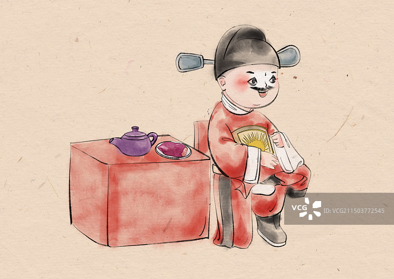 豫剧七品芝麻官水墨插画图片素材