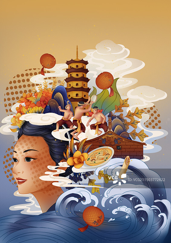 泉州城市插画图片素材