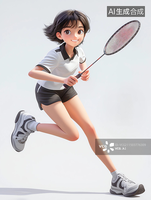 【AI数字艺术】羽毛球运动员3D人物插画图片素材