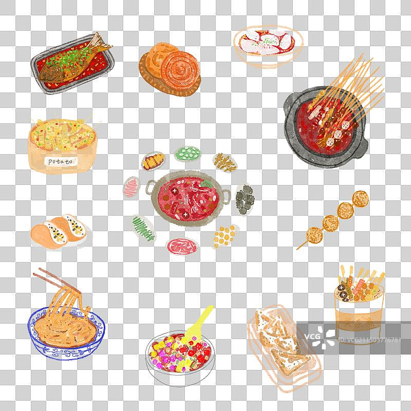 成都美食名小吃免扣贴纸元素图片素材