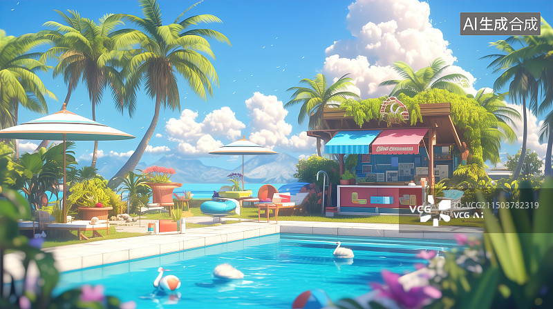 【AI数字艺术】梦幻游泳池图片素材