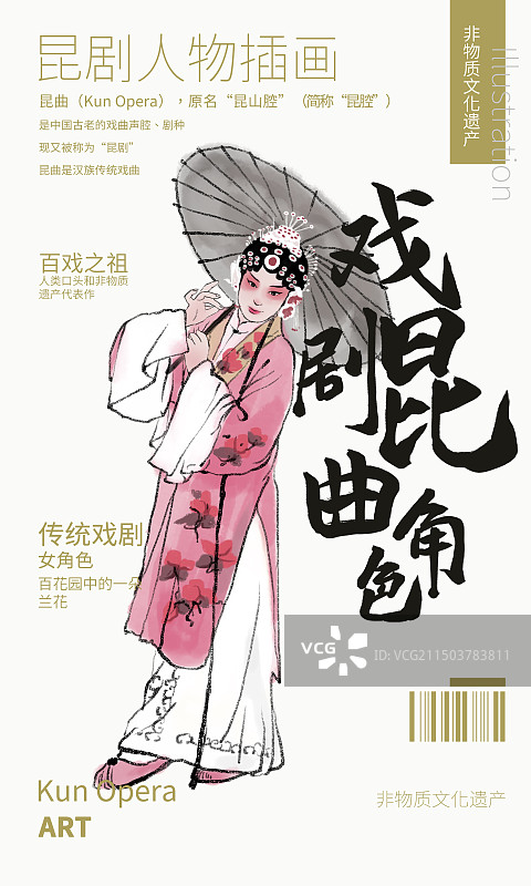 戏剧昆曲女角色人物水墨古风插画海报图片素材