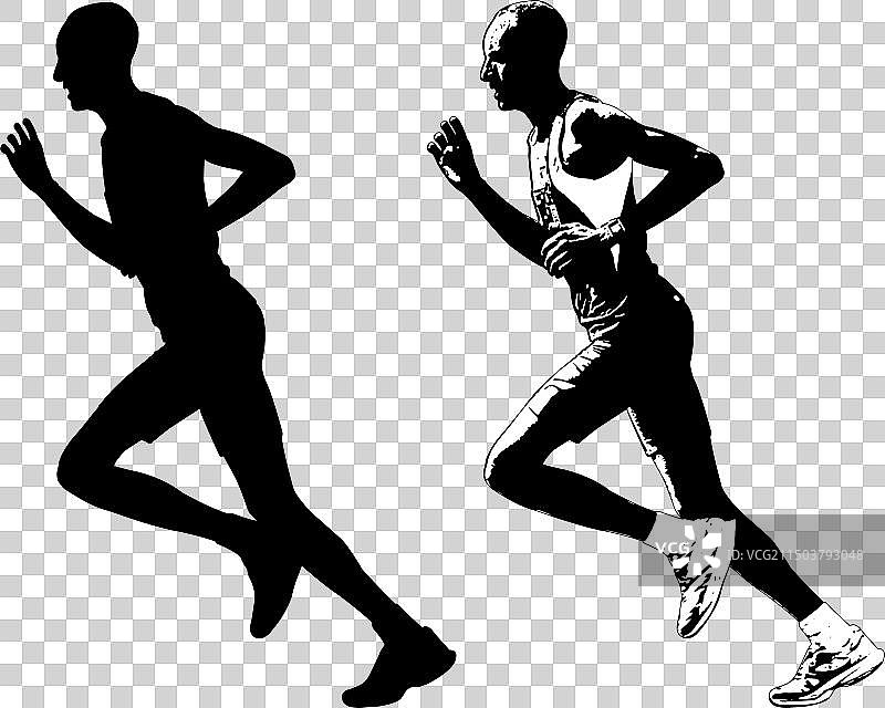 马拉松跑者素描和轮廓图片素材