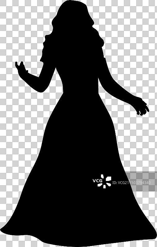 身穿舞会礼服的长发女性剪影图片素材