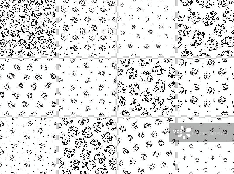 可爱卡通小牛无缝图案着色图片素材