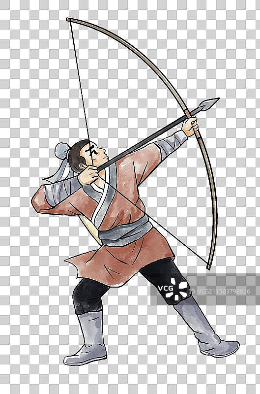 彩色插画插图水墨风水彩风神话故事后羿射日传统文化单人元素手绘图片素材