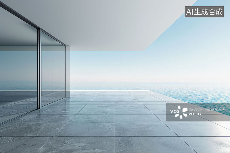【AI数字艺术】室内设计海景落地窗的大空房间Interior Design图片素材