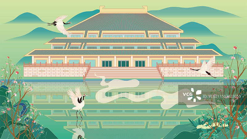 国风地标城市风光系列—国潮风 湖北省博物馆 矢量插画图片素材