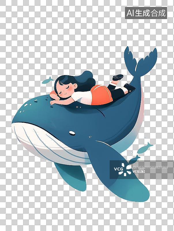 【AI数字艺术】躺在鲸鱼上的孩子图片素材