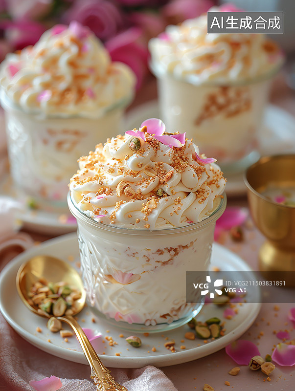 【AI数字艺术】饼干碎与奶油交替的精致甜品图片素材