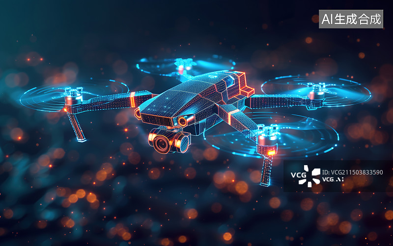 【AI数字艺术】科技粒子光线无人机素材图片素材
