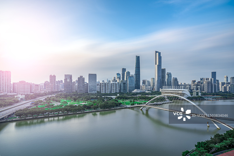广州，海心桥，珠江新城，经济金融区，晚霞，城市风光图片素材