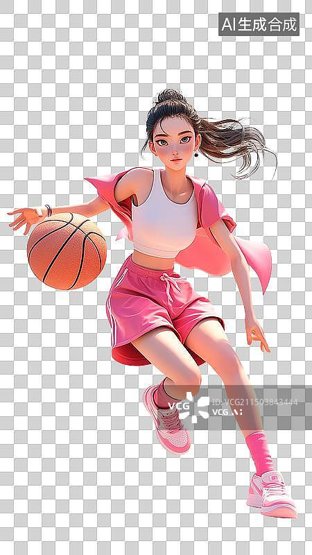 【AI数字艺术】一个在打篮球的时尚女孩3D图片素材