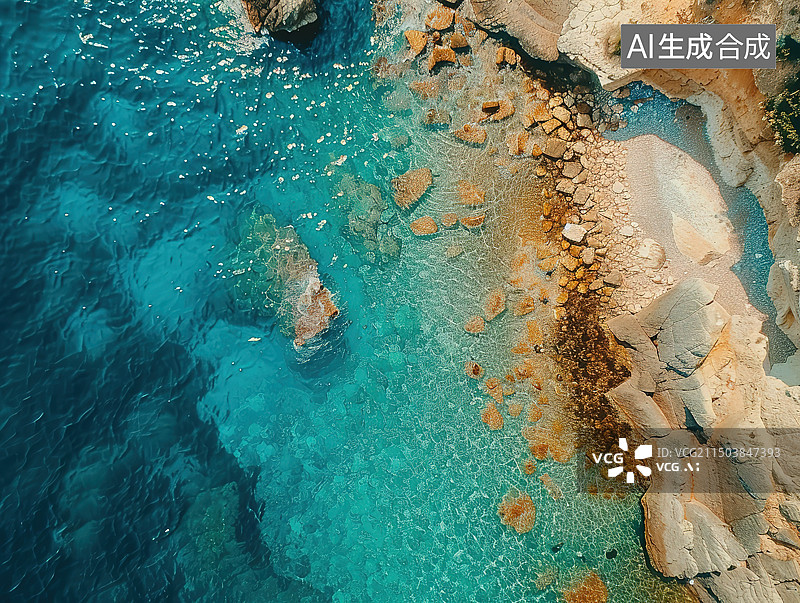 【AI数字艺术】海上岩层的高角度观察图片素材