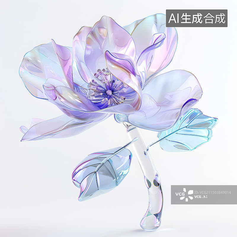 【AI数字艺术】AIGC：一朵盛开的话水晶材质 玻璃透明 背景插图图片素材