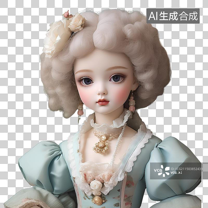 【AI数字艺术】洛可可风格洋娃娃，人偶，木偶，玩具，芭比娃娃，免抠元素图片素材