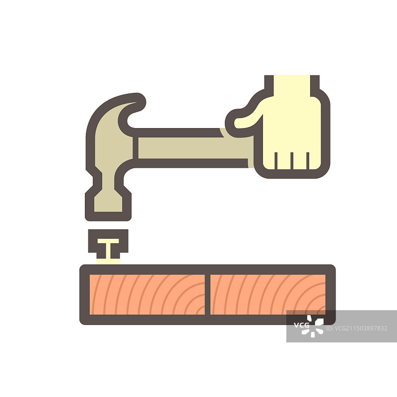 木地板建造与锤子图标设计图片素材