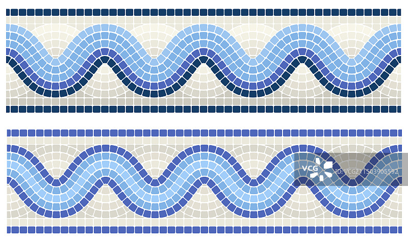 波浪形装饰无缝边框线条马赛克图片素材