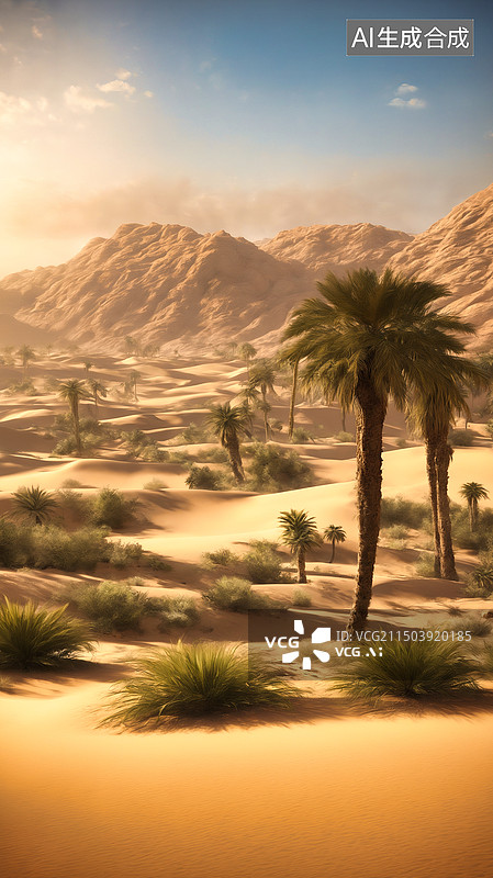 【AI数字艺术】唯美梦幻沙漠绿洲图片素材