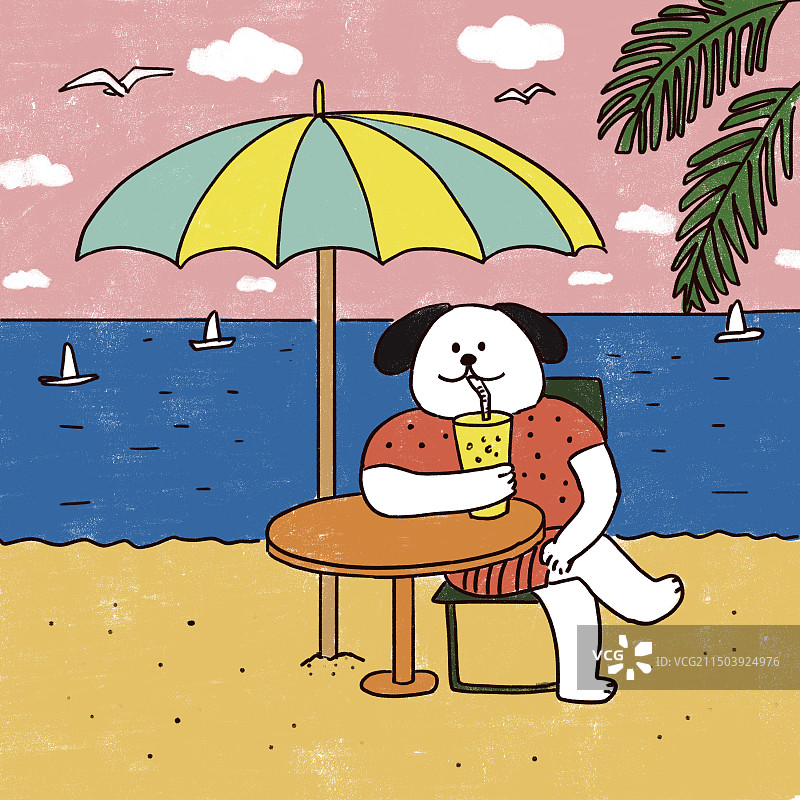 海边度假的小狗图片素材