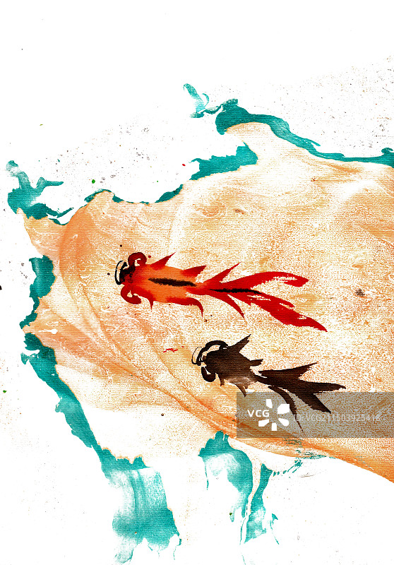 彩色波纹与金鱼图片素材