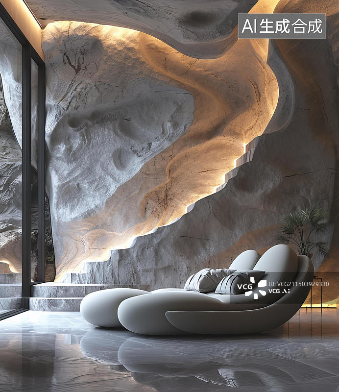 【AI数字艺术】岩石洞穴般的室内空间设计图片素材