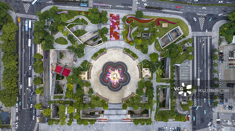 武林广场夏季火烧云俯拍图片素材