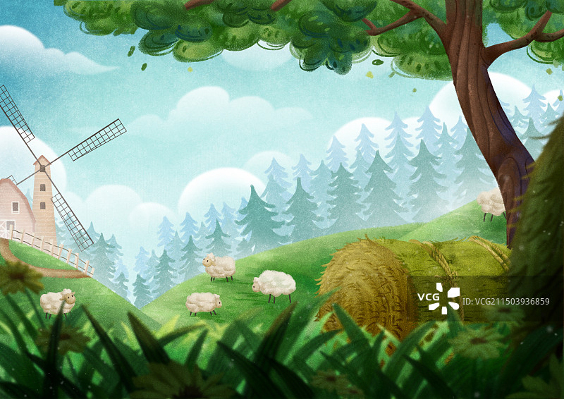 夏日晴天的农场图片素材