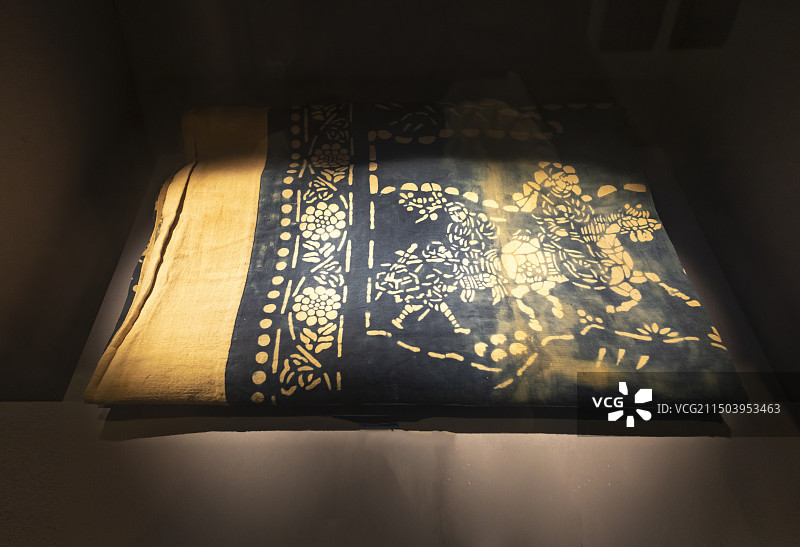 蓝印花布夹被 明 闵行马桥出土 闵行博物馆图片素材