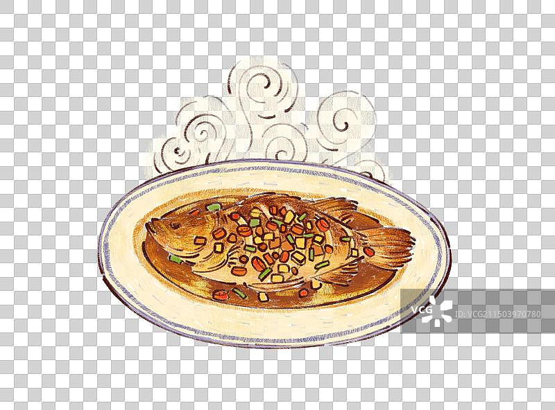 手绘安徽特色美食徽菜臭鱖鱼红烧鱼插画图片素材
