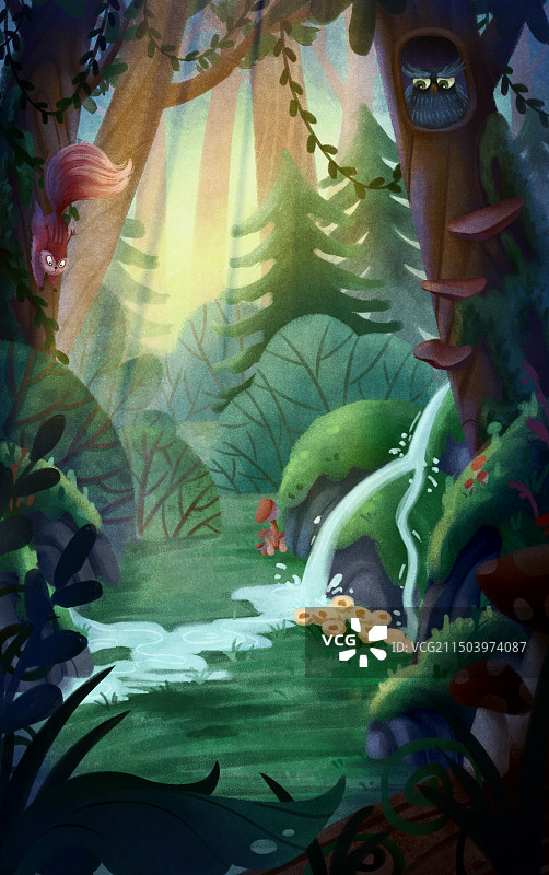 儿插风格的森林风景图片素材