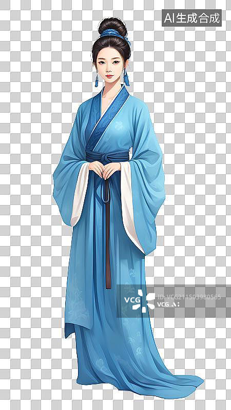 【AI数字艺术】手绘国潮风漫画人物形象，古风汉服少女，穿传统服饰的女性，复古发型，古装女孩，全身像免抠元素图片素材