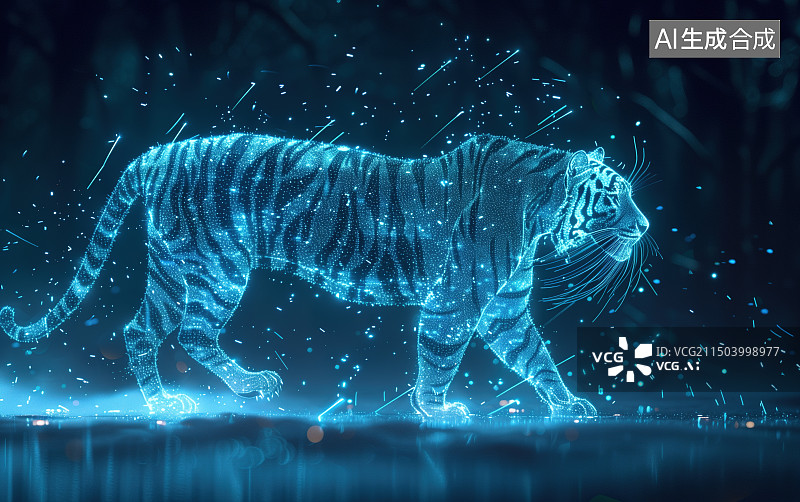 【AI数字艺术】科技粒子光线老虎素材图片素材
