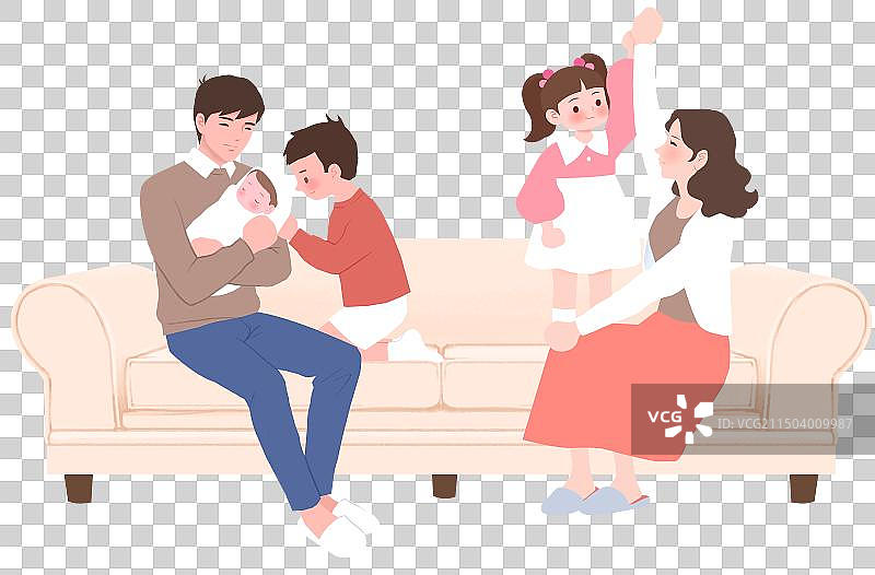 沙发上的一家人三孩家庭图片素材