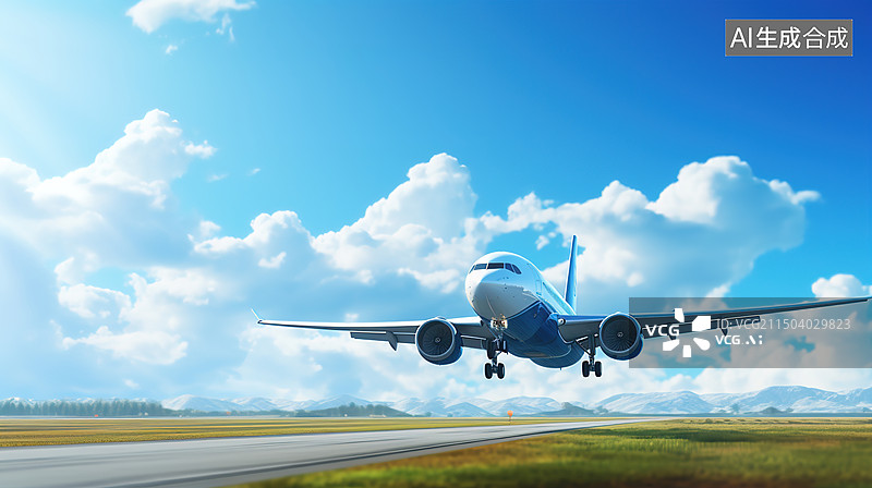 【AI数字艺术】一架飞机飞向蓝天图片素材