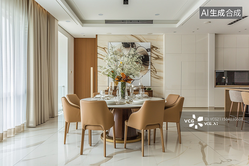 【AI数字艺术】现代艺术风格的客厅上的餐桌图片素材