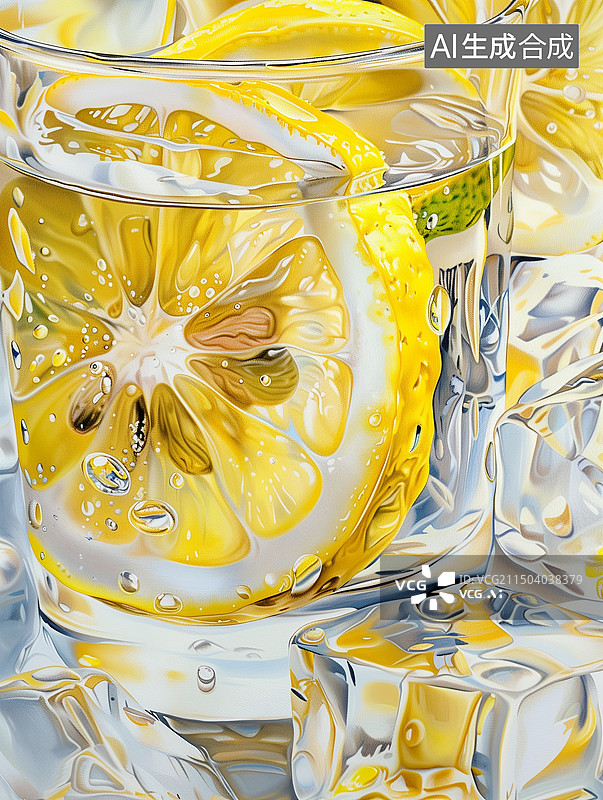 【AI数字艺术】苏打水中的柠檬特写图片素材