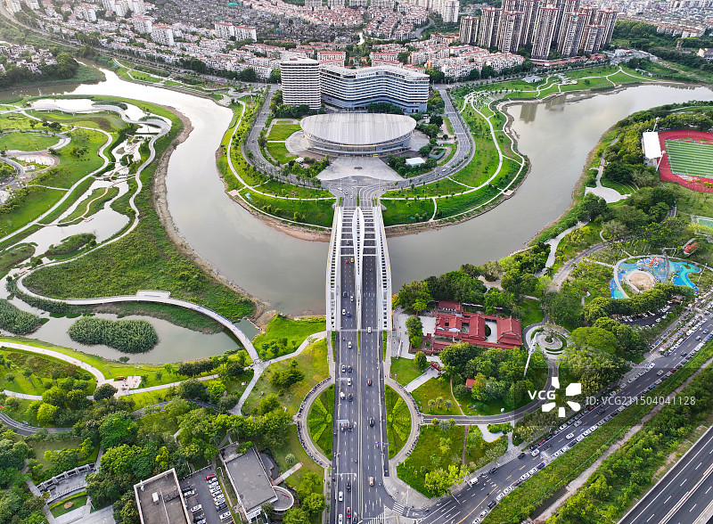 广东省惠州市惠阳区半岛桥体育公园三太子宫三和医院航拍图片素材