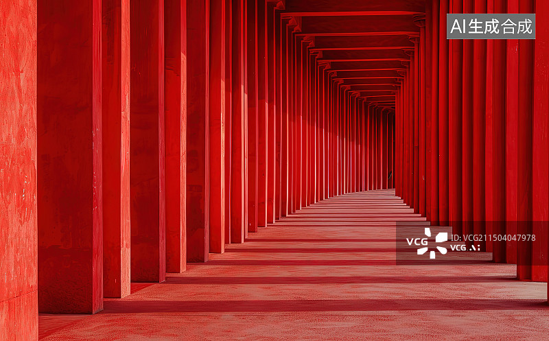 【AI数字艺术】红色走廊里的红色通道图片素材