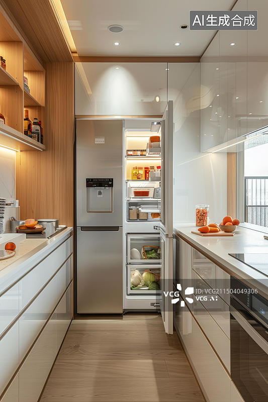 【AI数字艺术】现代厨房白色橱柜和不锈钢电器图片素材