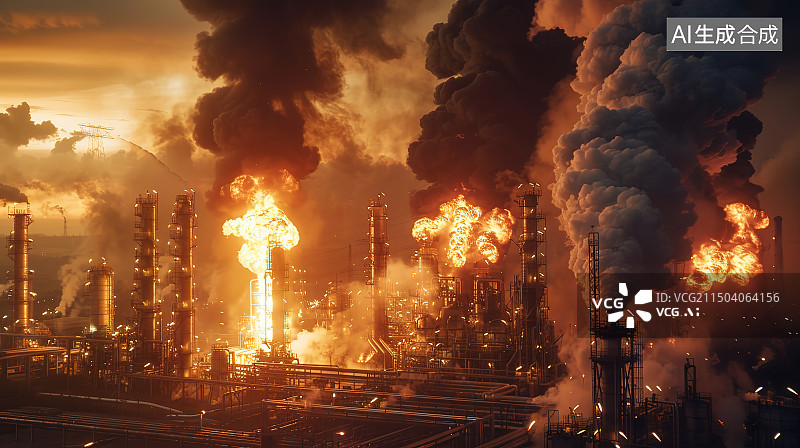 【AI数字艺术】消防员在夜间灭火的后视图图片素材